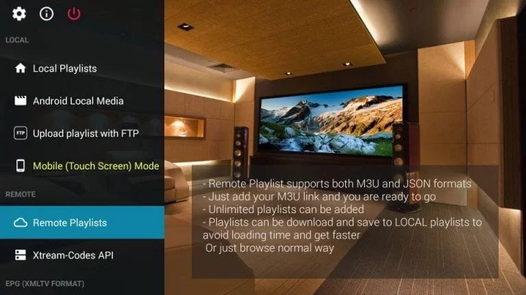 Select Remote Playlists in GSE Smart IPTV app