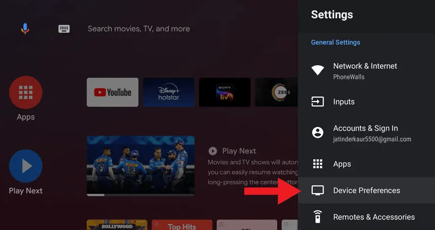 Select Device Preferences  to stream Sonic IPTV