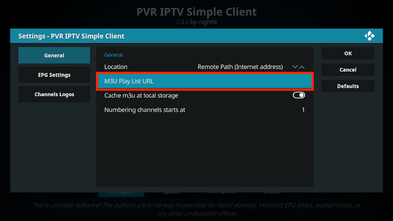  Select M3U Play List URL of Yeah IPTV: