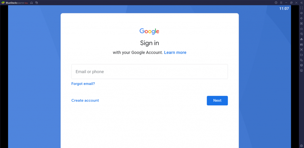 Sign in to your Google Account in the BlueStacks emulator