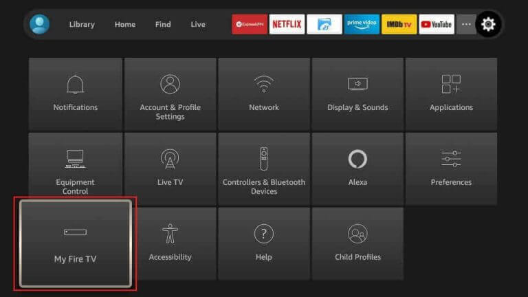 Open the Settings menu and then select the My Fire TV option