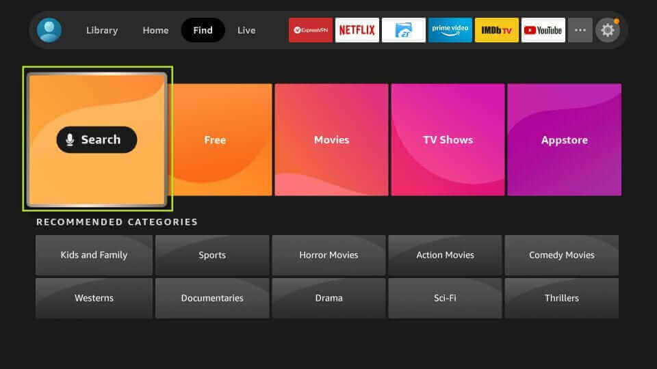 Select the Find option from the Firestick home screen