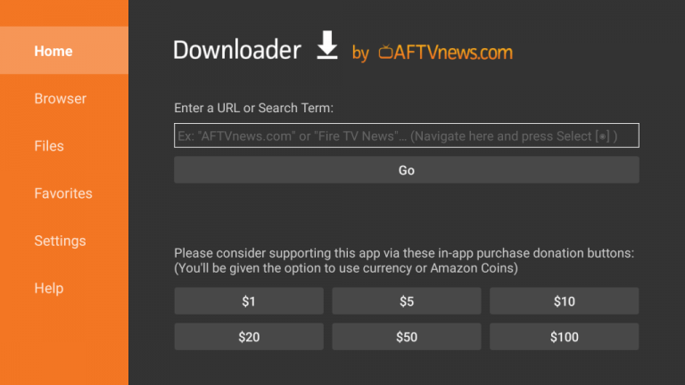 Enter the URL for the Astro IPTV APK file and select the Go option
