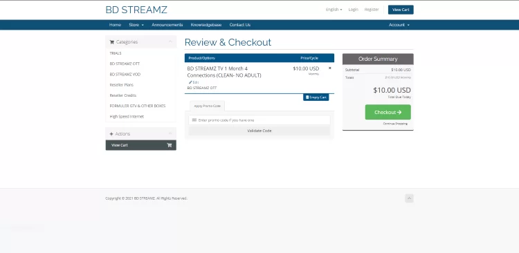 Select the Checkout option in the BD Streamz Review & Checkout page