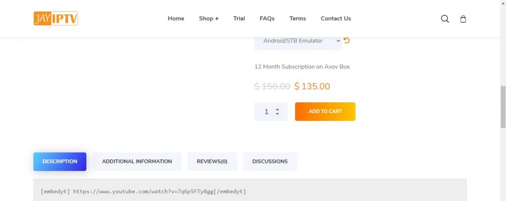 Select the Add to Cart button to add the subscription of Eagle IPTV