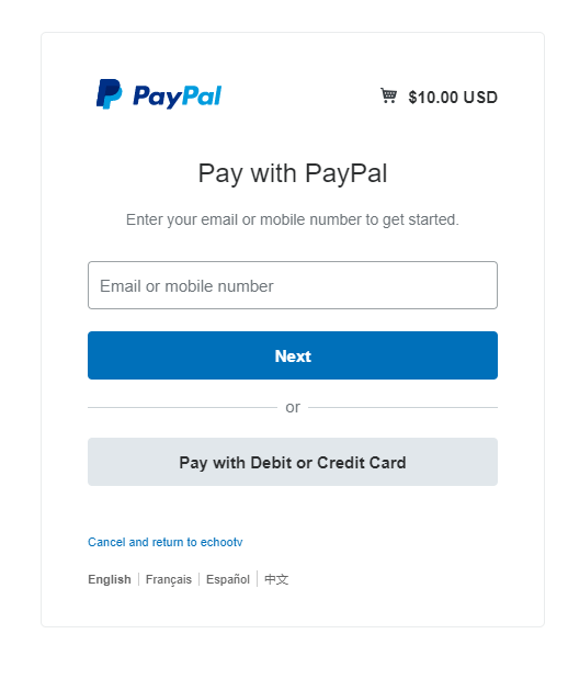 Enter your PayPal payment details