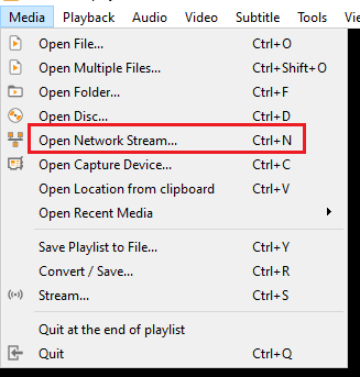 Select the Open Network Streams option