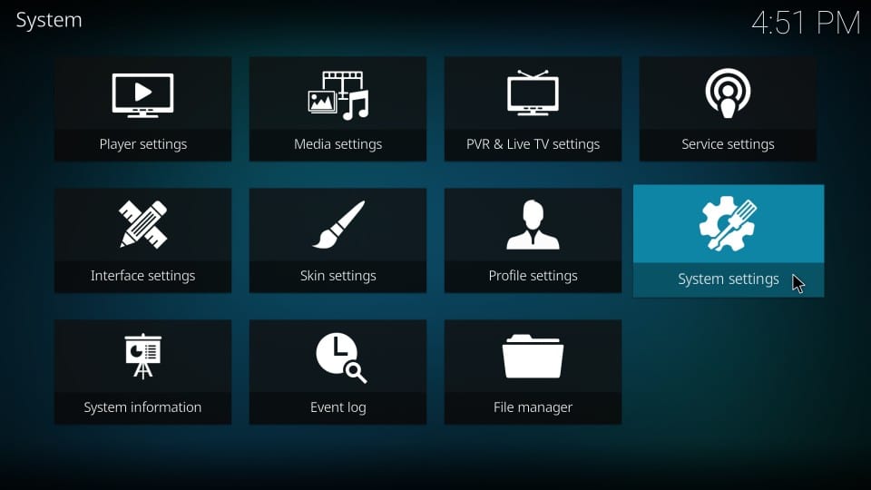 Choose System Settings option to stream Fox IPTV: 