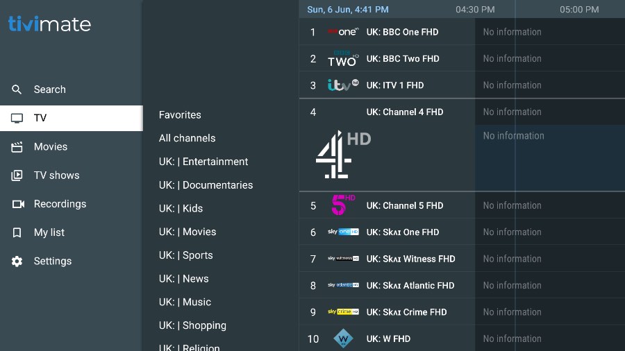 Access TV channels from Galaxy IPTV on TiviMate IPTV Player app