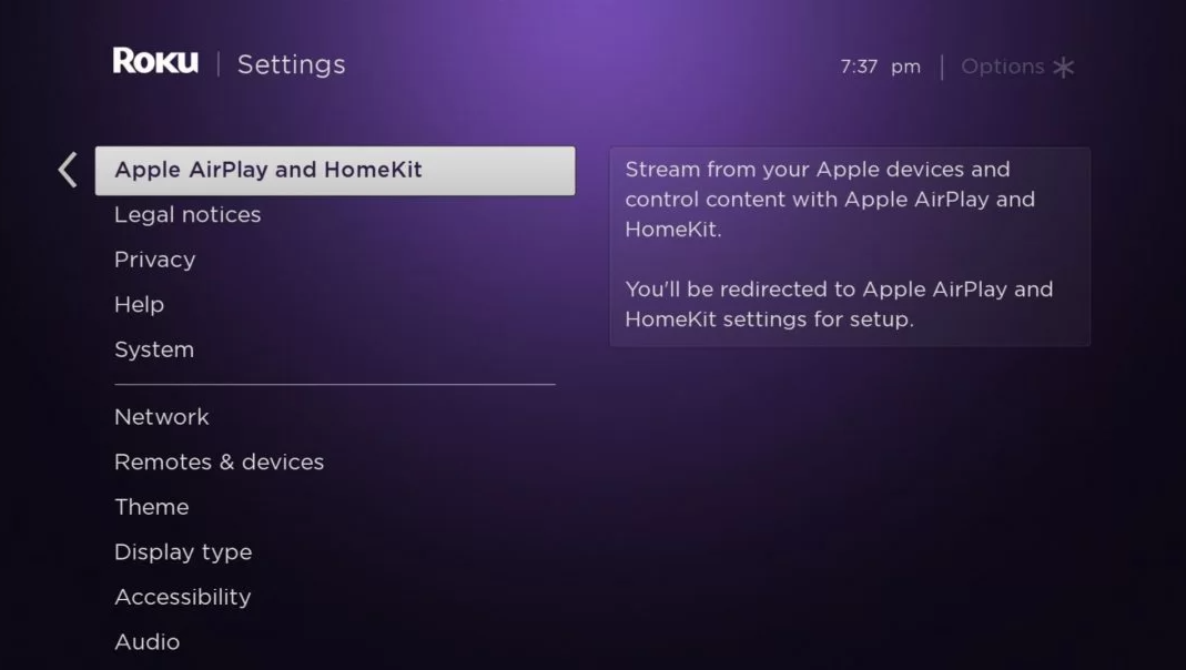Select Apple AirPlay and HomeKit