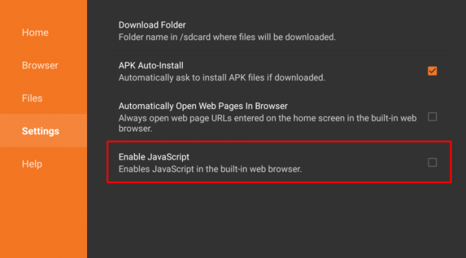 Select the Enable javaScript option from the menu