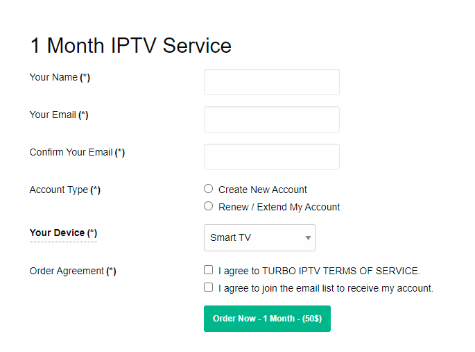Select the Order Now button to get the Turbo IPTV subscription