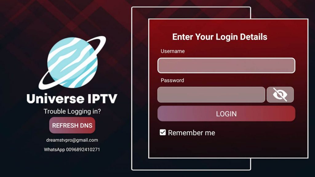 Sign in to Universe IPTV