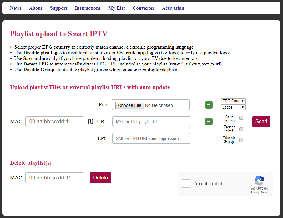 Select the Send option to load Universe IPTV channels