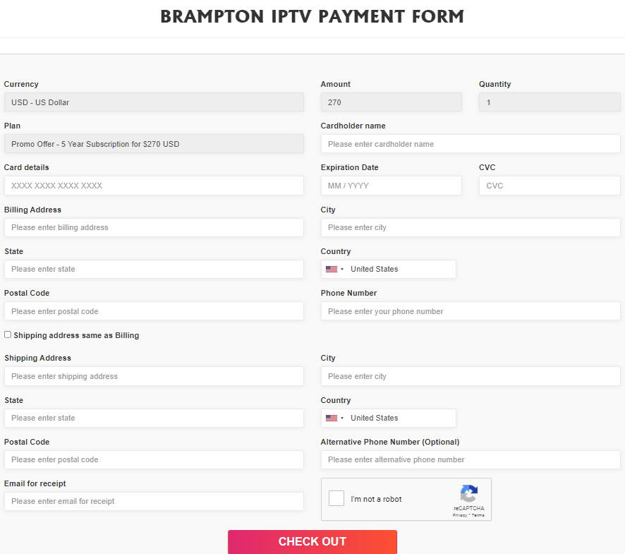Fill in the forms to get the Brampton IPTV subscription