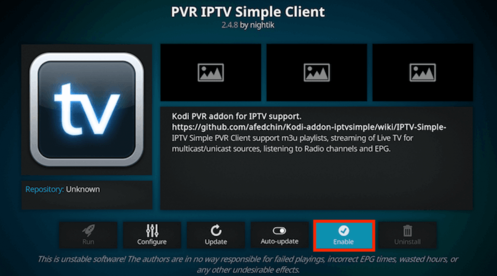Select Enable to stream Epic IPTV