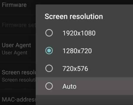 Select Screen resolution to stream Hive IPTV