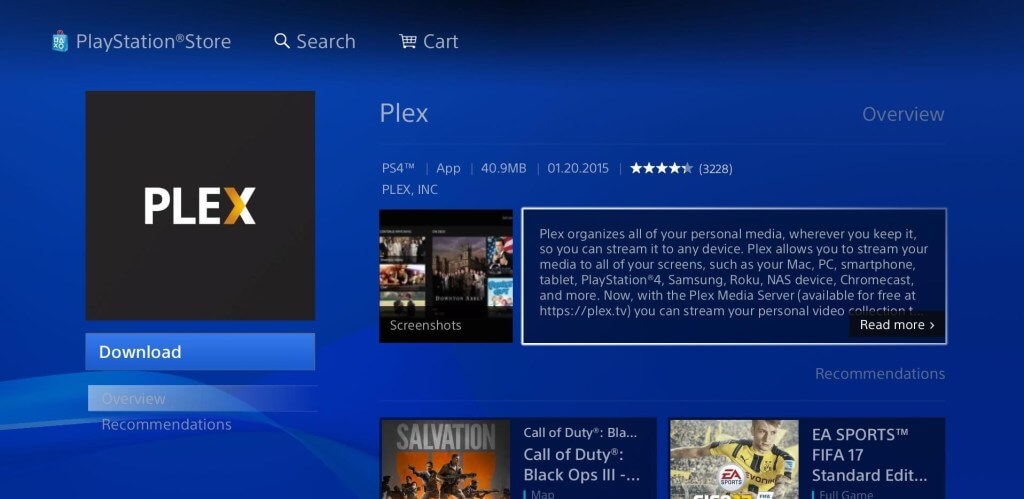 Click on the Download button to install Plex on PS4