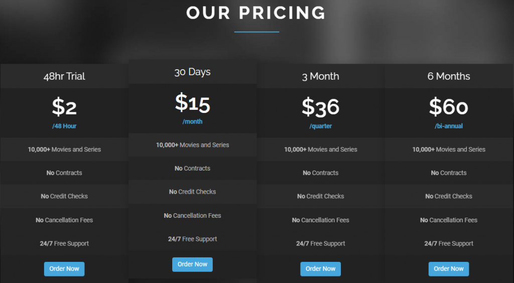 Go to the Pelican Hosting IPTV website Our Pricing section