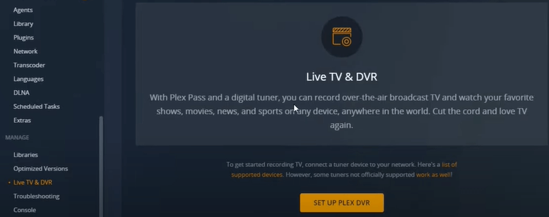 Select Set Up Plex DVR