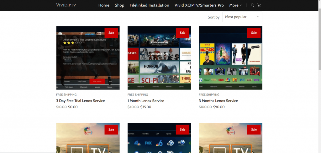 Select the Shop tab in the Vivid IPTV website