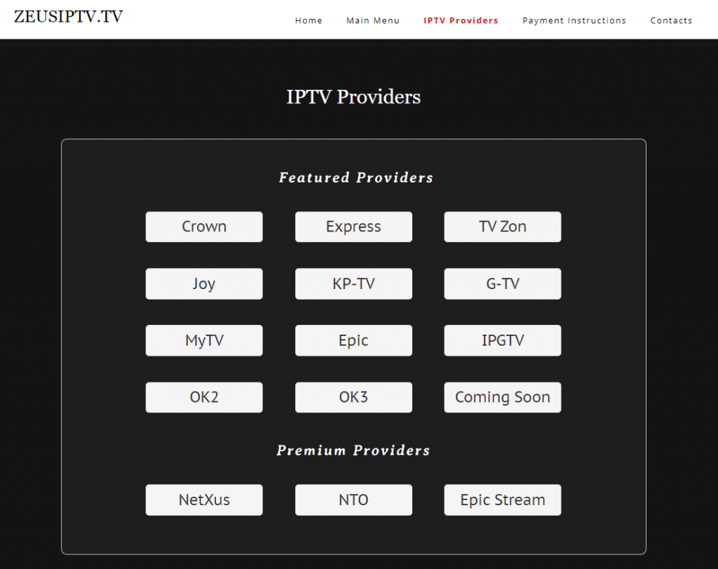 Go to the IPTV Providers section of the Zeus IPTV website