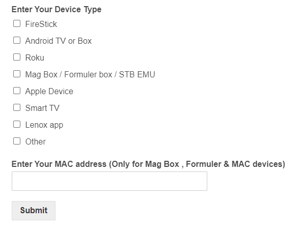 Enter your Mac Address in the Bomba IPTV website