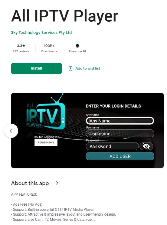Install All IPTV Player
