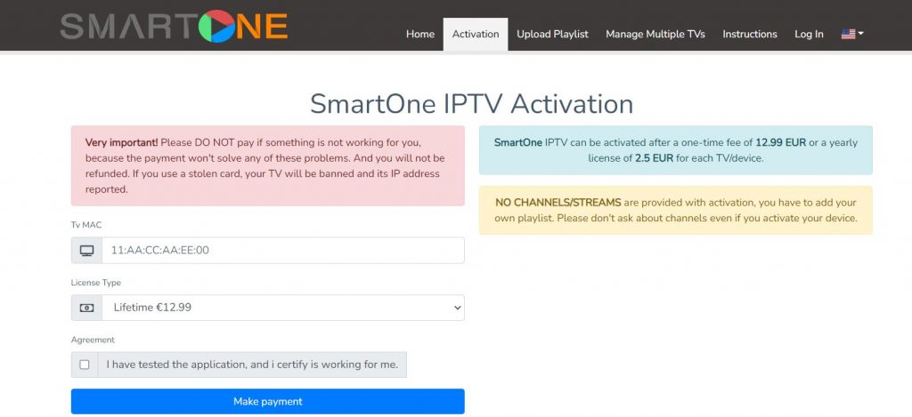 Provide the SmartOne IPTV MAC Address