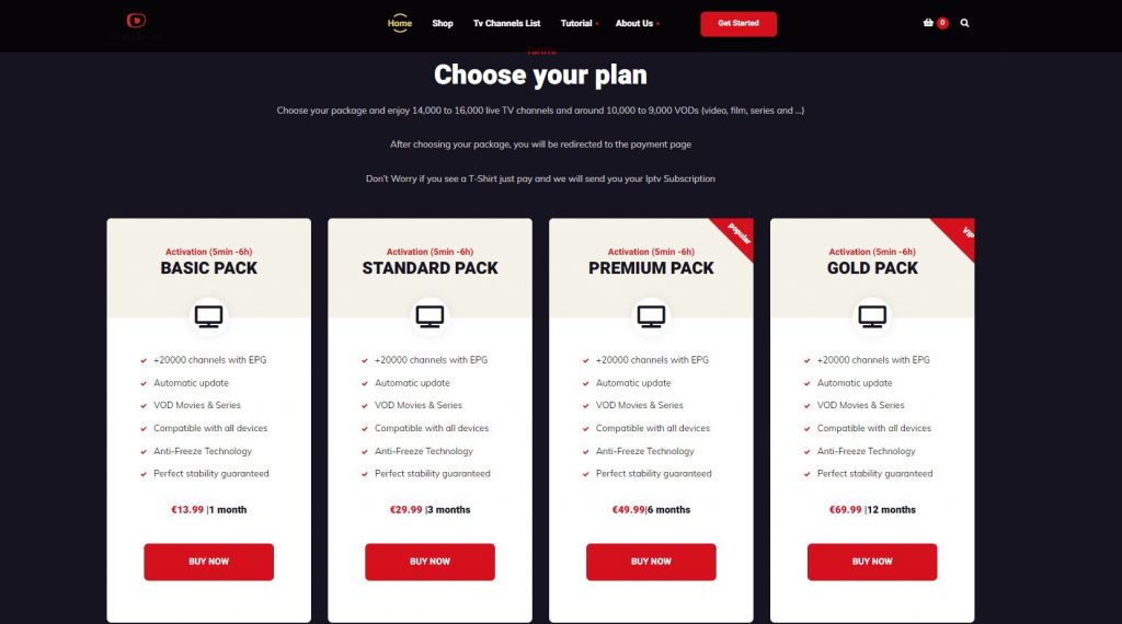 Select the TV Subscription IPTV plan