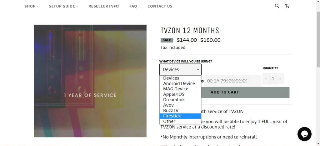 Choose your device in the TVZON IPTV website