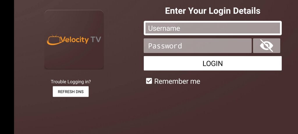 Sign in to your Velocity IPTV account