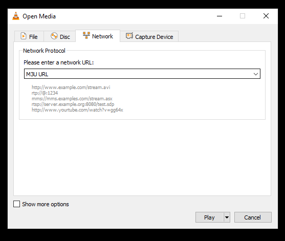 Select Network option in VLC player