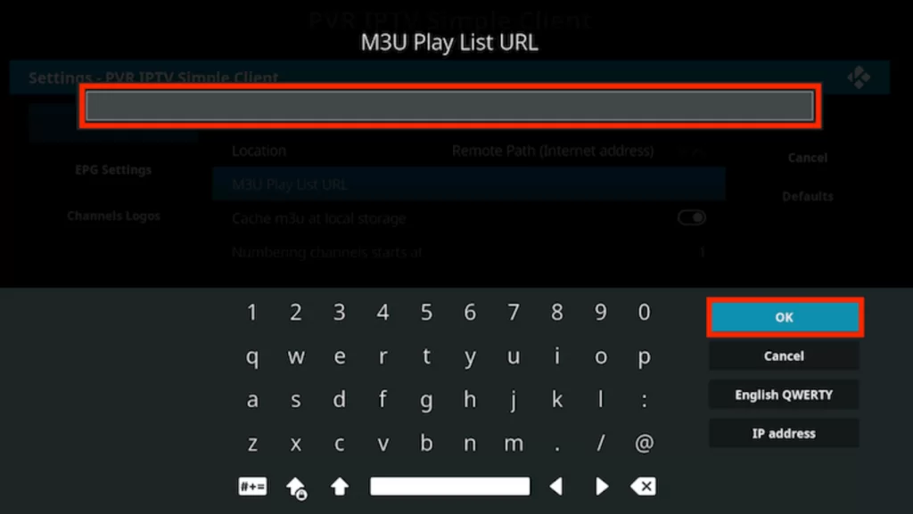Enter the Abonnement IPTV M3U Play List URL