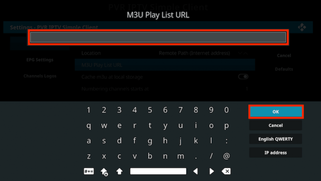 Provide the Cosmos IPTV M3U URL and click on OK