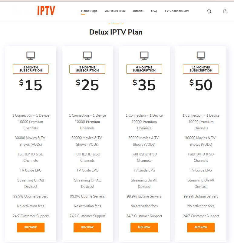 Select the Buy Now option in the Delux IPTV plan
