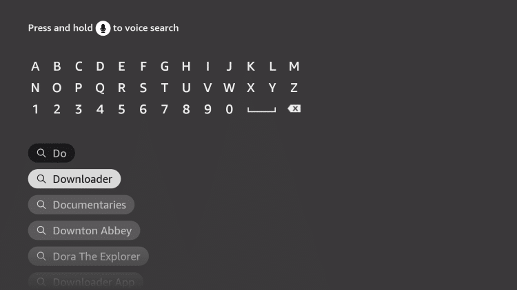 Search for Downloader app using the Virtual Keyboard on Firestick