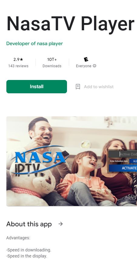 Search for NASA IPTV on Android