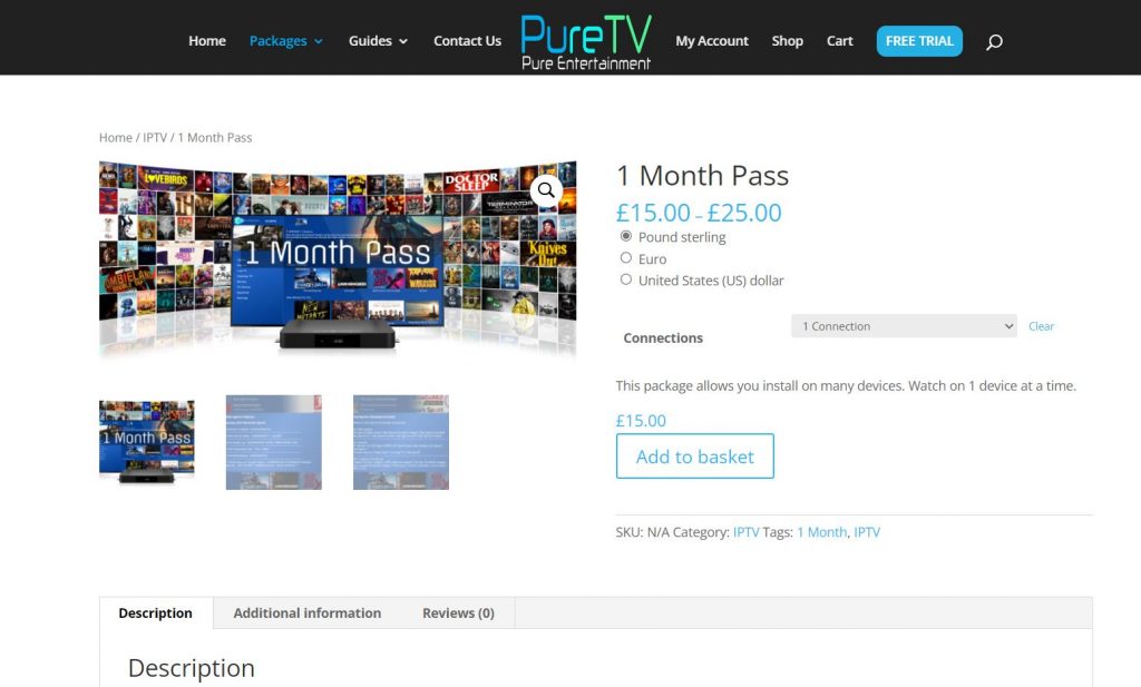 Click on Add to Basket to add the Pure IPTV subscription