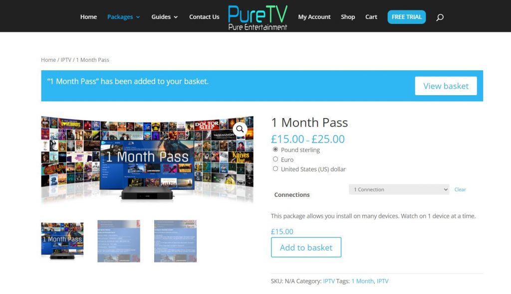 Select the View Basket option in the Pure IPTV subscription