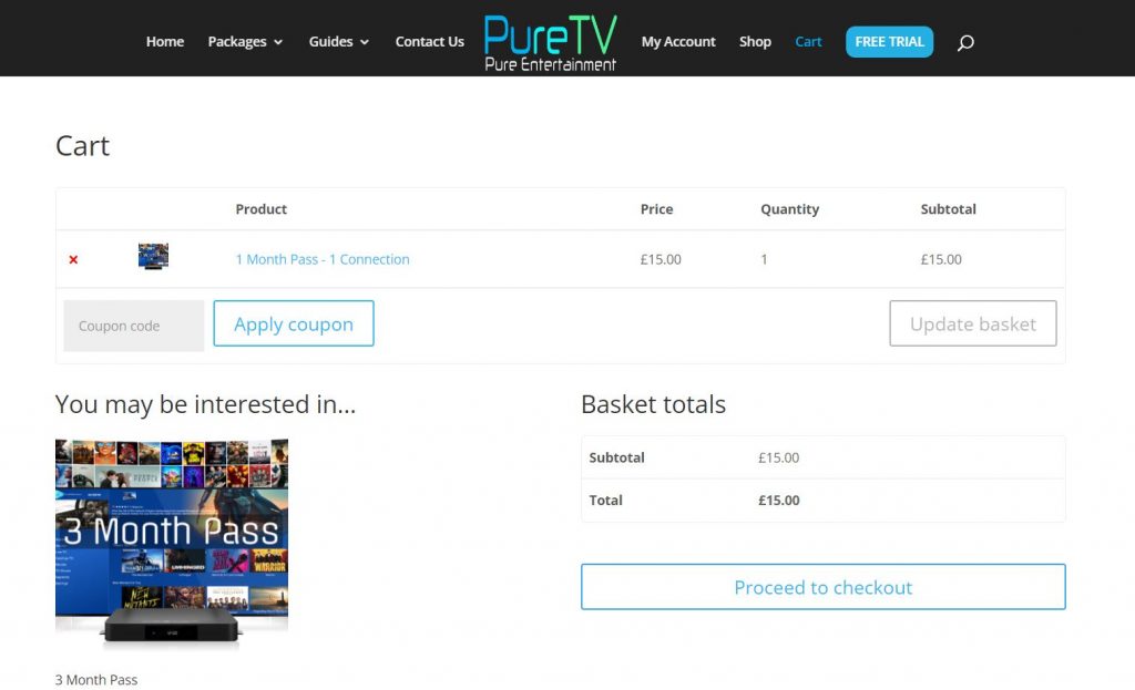 Select the Proceed to Checkout button in the Pure IPTV Cart page