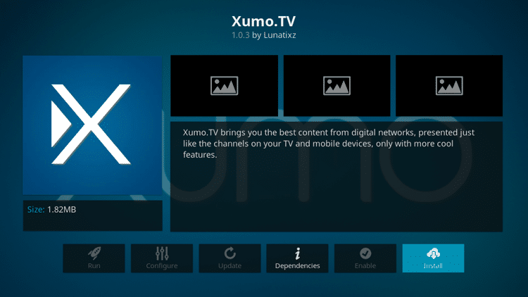 click the Install to download XUMO TV app.