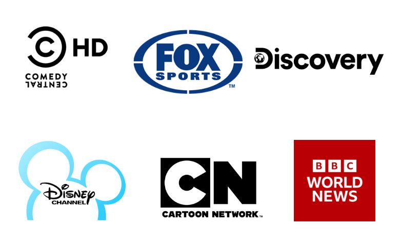 Comedy central, Fox sports, Discovery, Disney, cartoon network, BBC new.