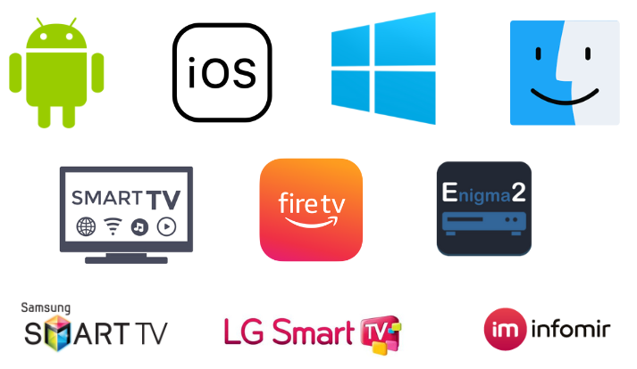 Flip IPTV- Supported Devices: Android, iOS, Windows, Mac, Smart TV, Firestick, Enigma2, Samsung & LG Smart TV, MAG