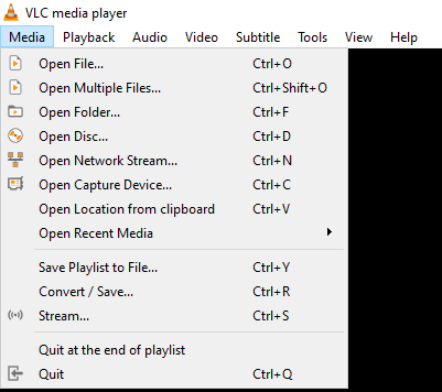 Media option in VLC Media Player