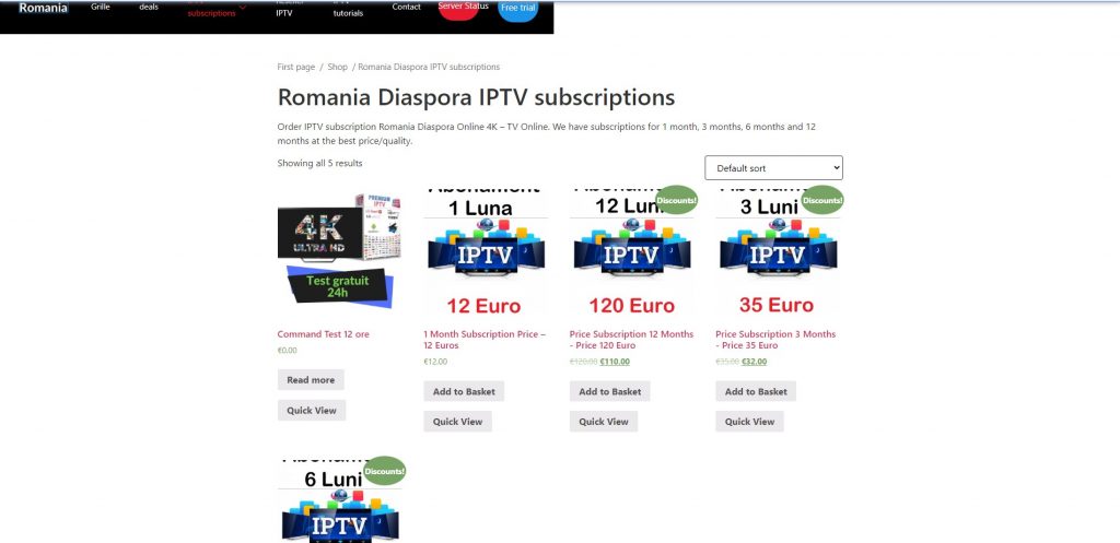 Subscription plan of  IPTV Romania.