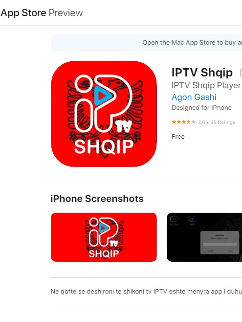 IPTV Shqip app for iOS device.