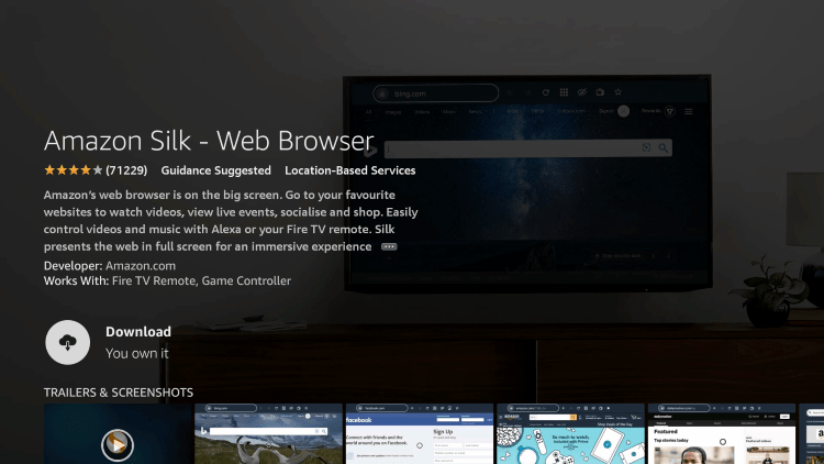 Download Silk browser on Firestick
