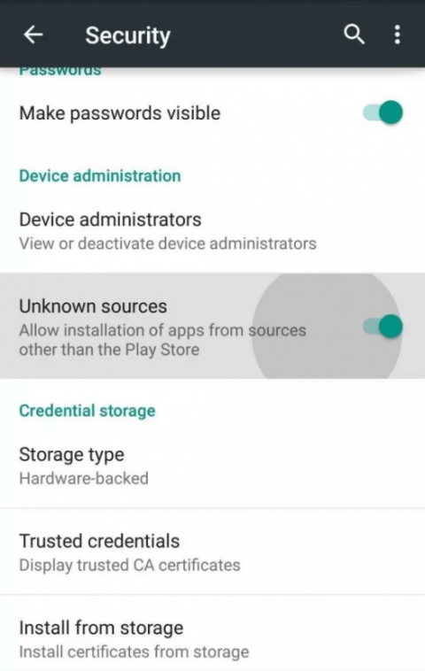 Enable unknown sources on Android