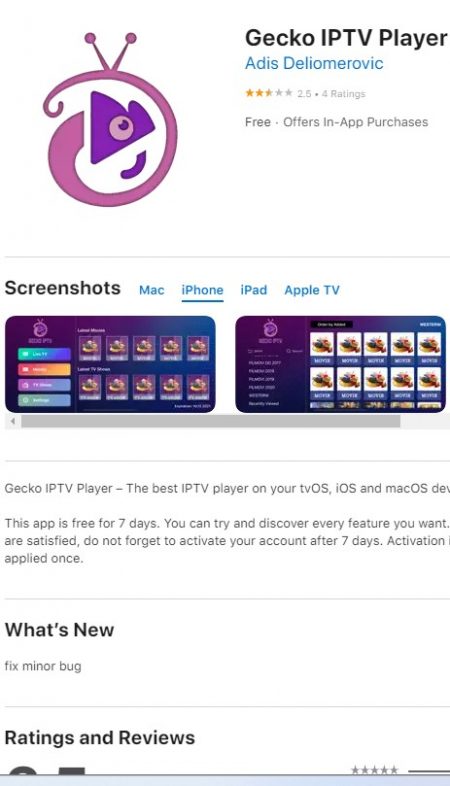 Gecko IPTV Player app for iOS